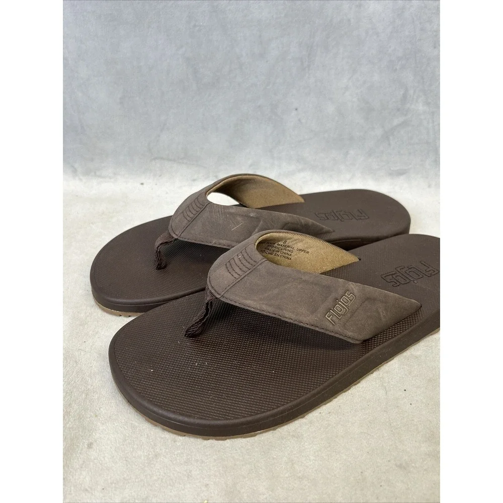 FLOJOS Men's Size 8 Flip Flop Sandals Dark Brown Shoes Beach Vacation‎ Walking